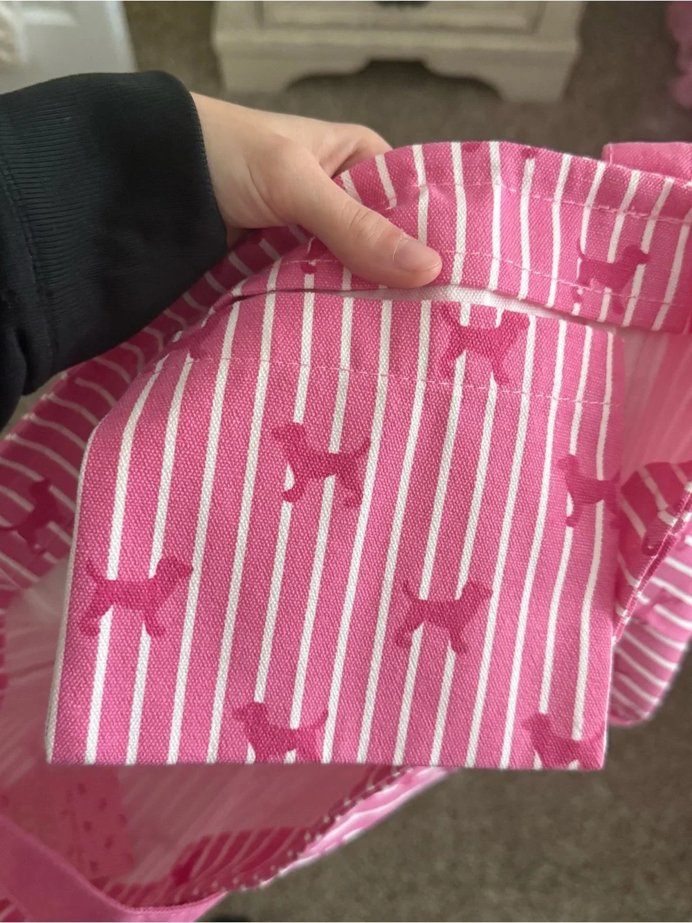 Y2K Pink White Stripe Dog Print Shoulder Bag